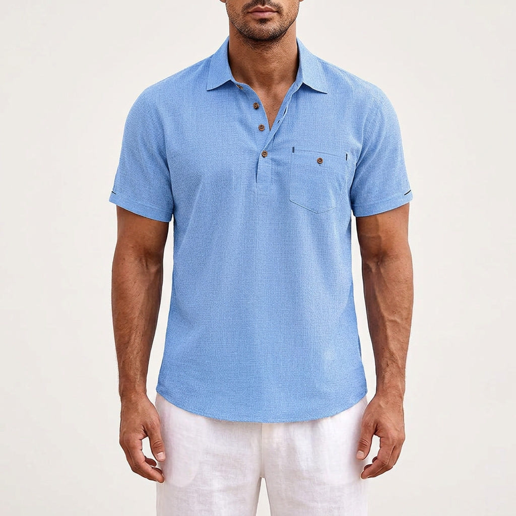 Leichtes Kurzarm-Poloshirt aus Leinen mit Brusttasche