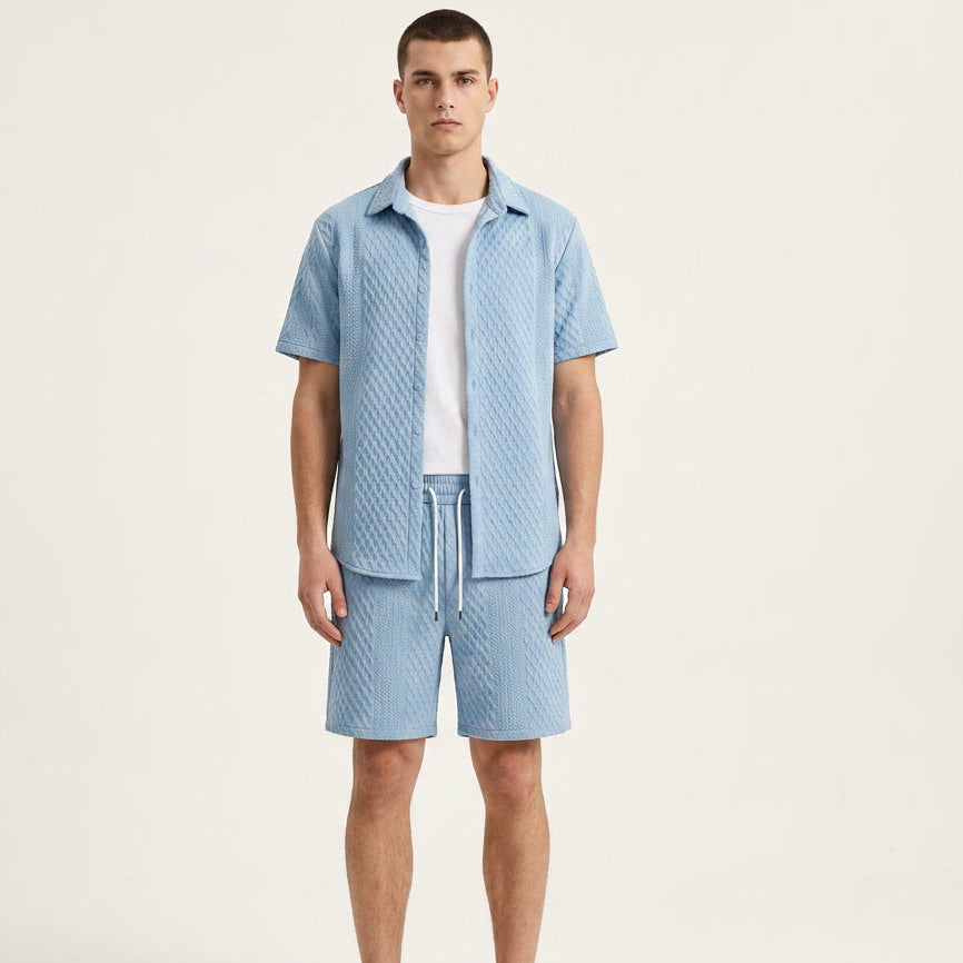 Herren Kurzarm-Set aus Hemd und Shorts im Matching-Look