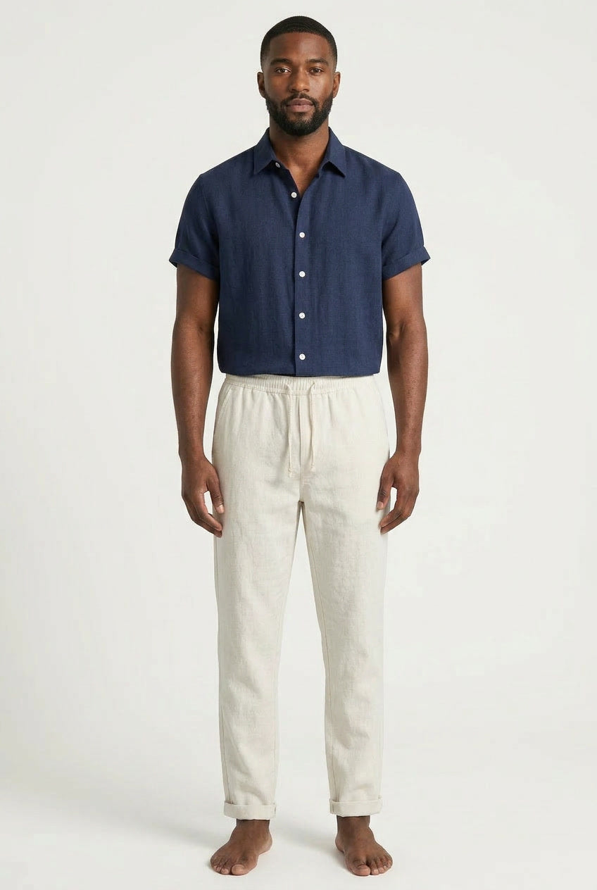 Men's Linen Short Sleeve Shirt and Trousers Set