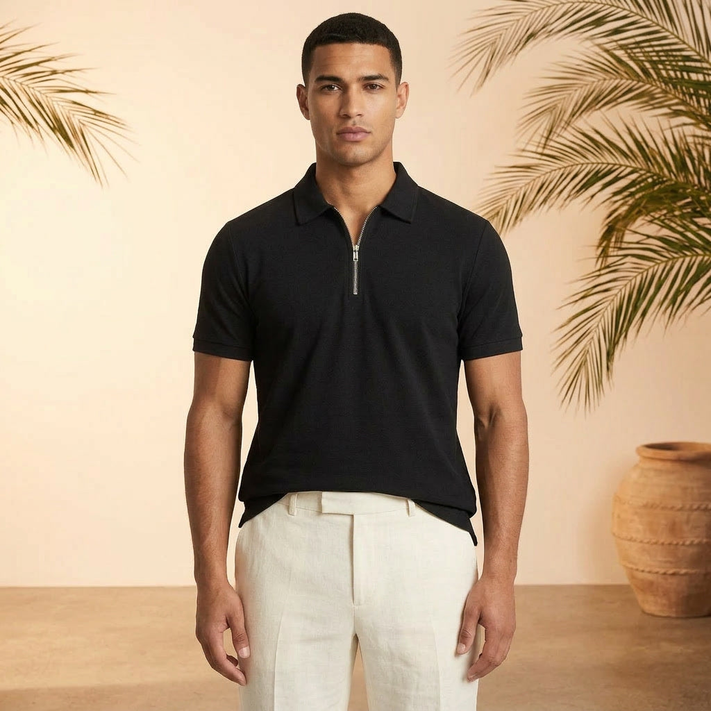 Herren Poloshirt mit Reißverschlusskragen Kurzarm