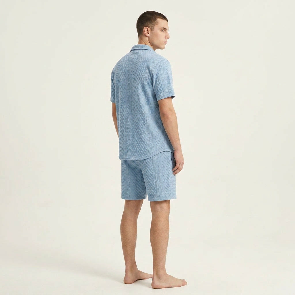 Herren Kurzarm-Set aus Hemd und Shorts im Matching-Look