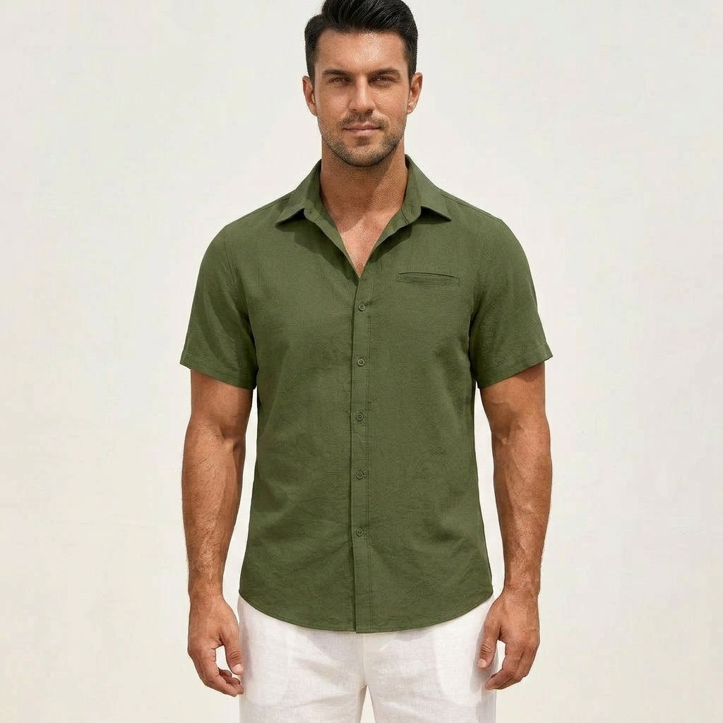 Herren Kurzarmhemd mit Revers-Kragen und versteckter Brusttasche