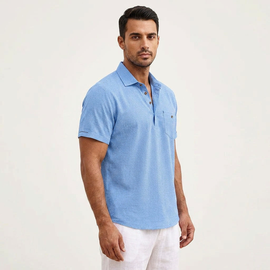 Leichtes Kurzarm-Poloshirt aus Leinen mit Brusttasche
