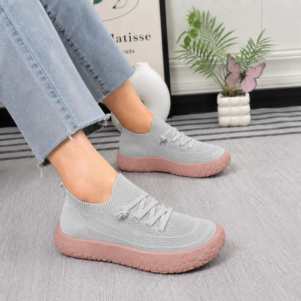 Damen Strick Slip-On Sneaker mit dicker Polstersohle