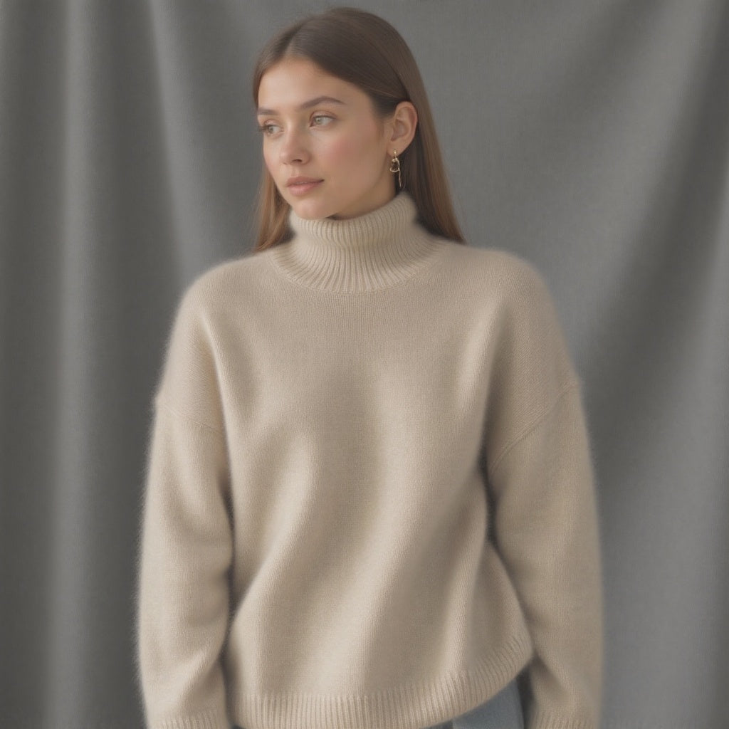 Pull oversize à col roulé pour femme en maille douce