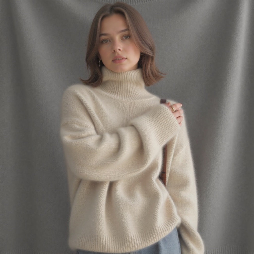 Pull oversize à col roulé pour femme en maille douce