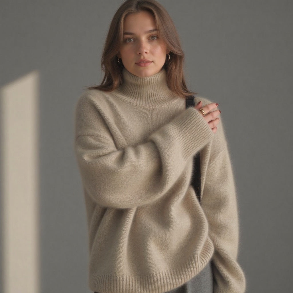 Pull oversize à col roulé pour femme en maille douce
