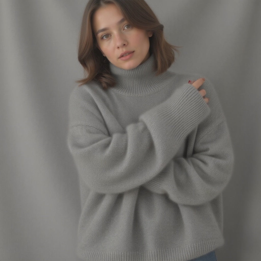 Pull oversize à col roulé pour femme en maille douce