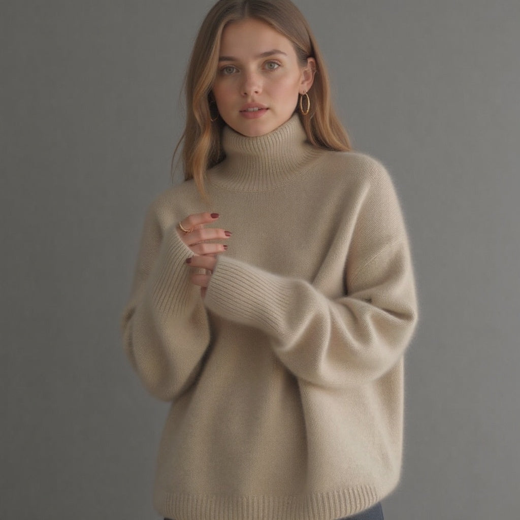 Pull oversize à col roulé pour femme en maille douce