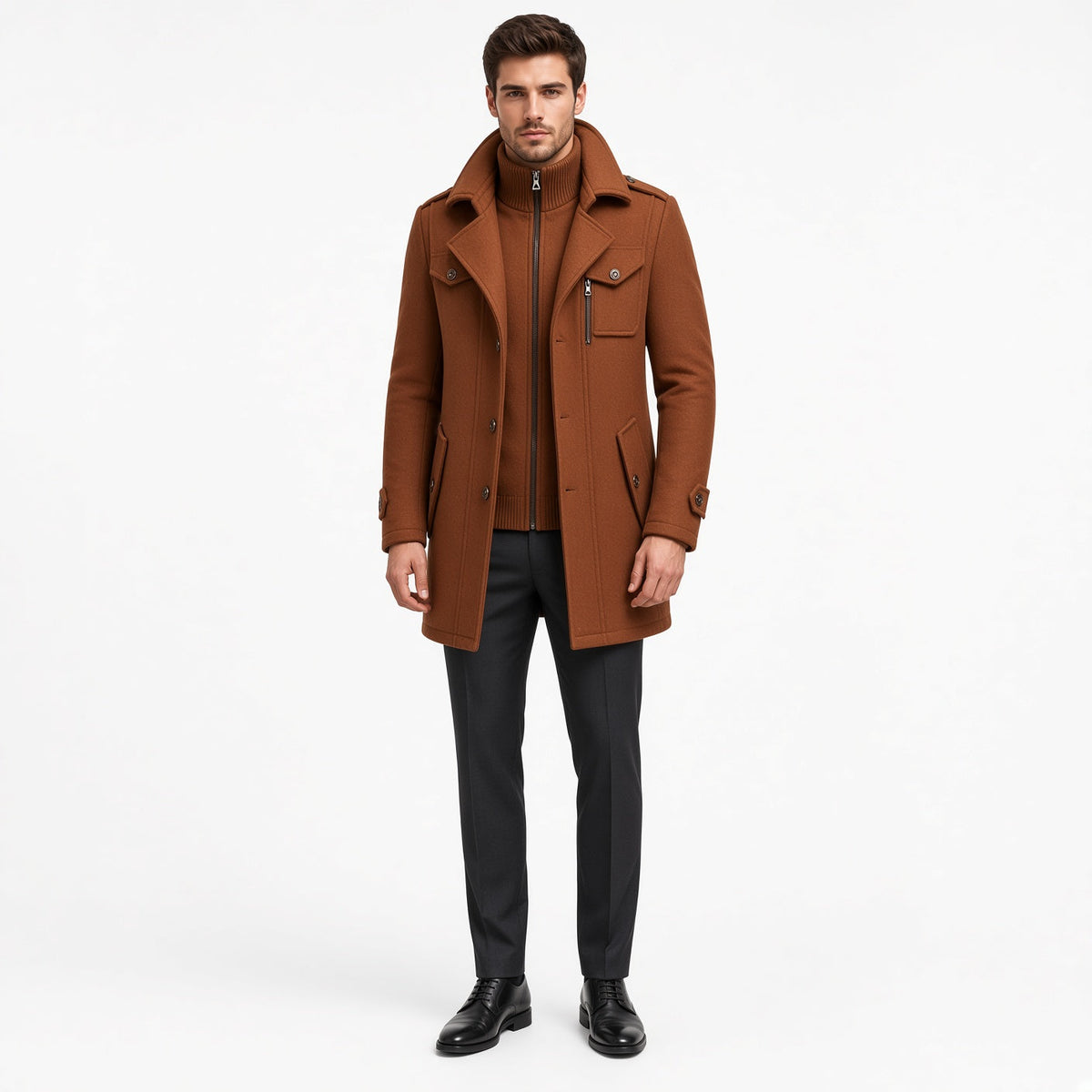 Eleganter Wintermantel mit hohem Kragen aus Wollmischung