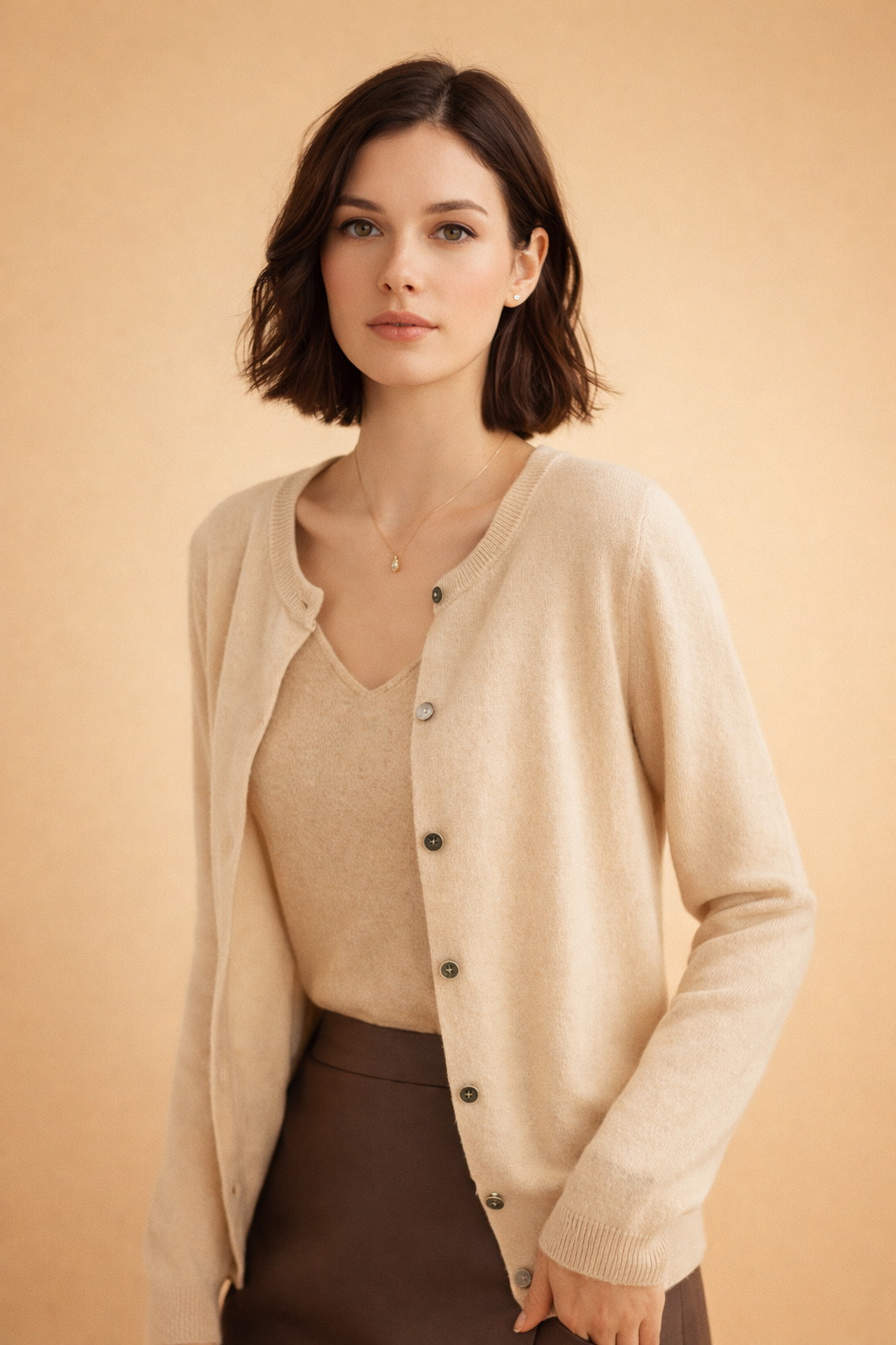 Klassischer Strickcardigan mit Rundhals und Knopfleiste