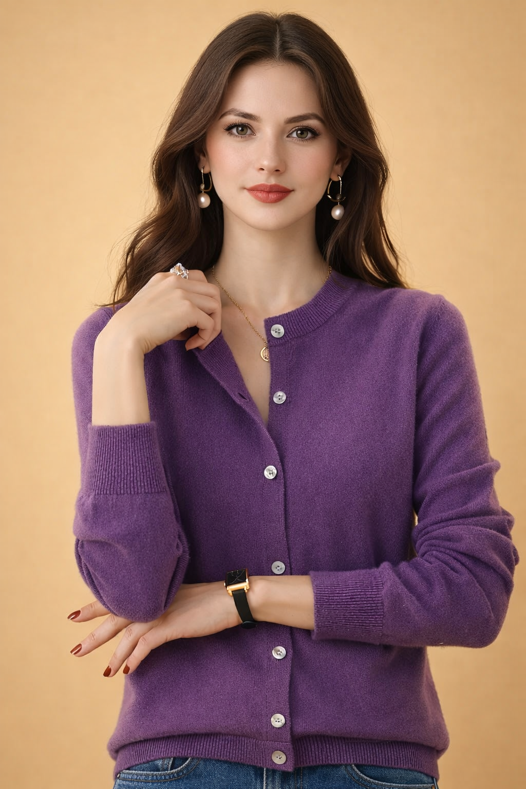 Klassischer Strickcardigan mit Rundhals und Knopfleiste