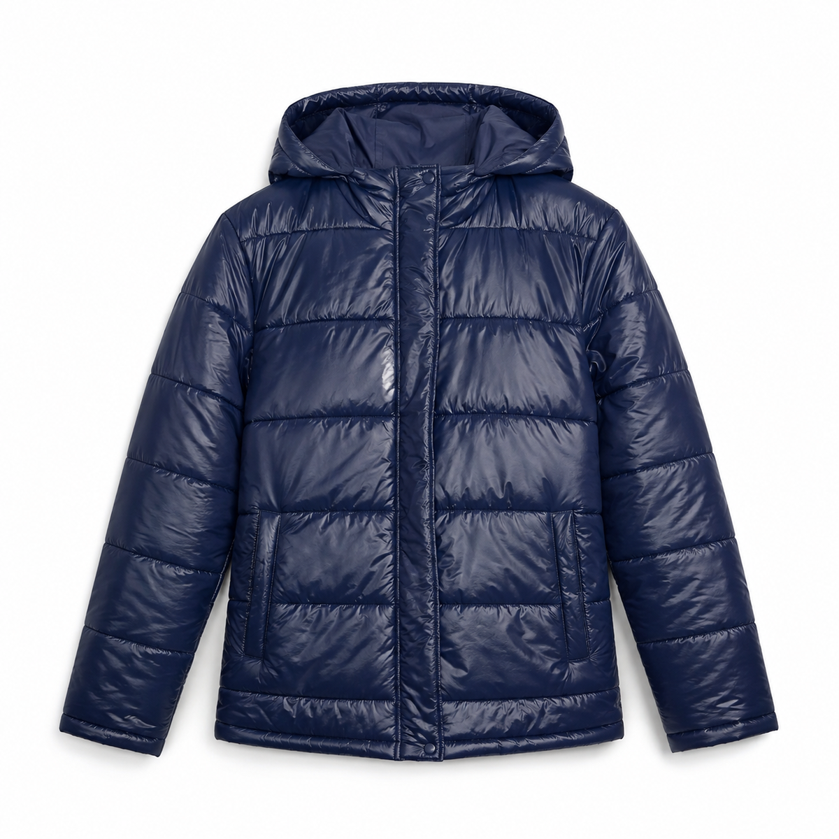 Kurze Damen Steppjacke mit Kapuze in Glanzoptik