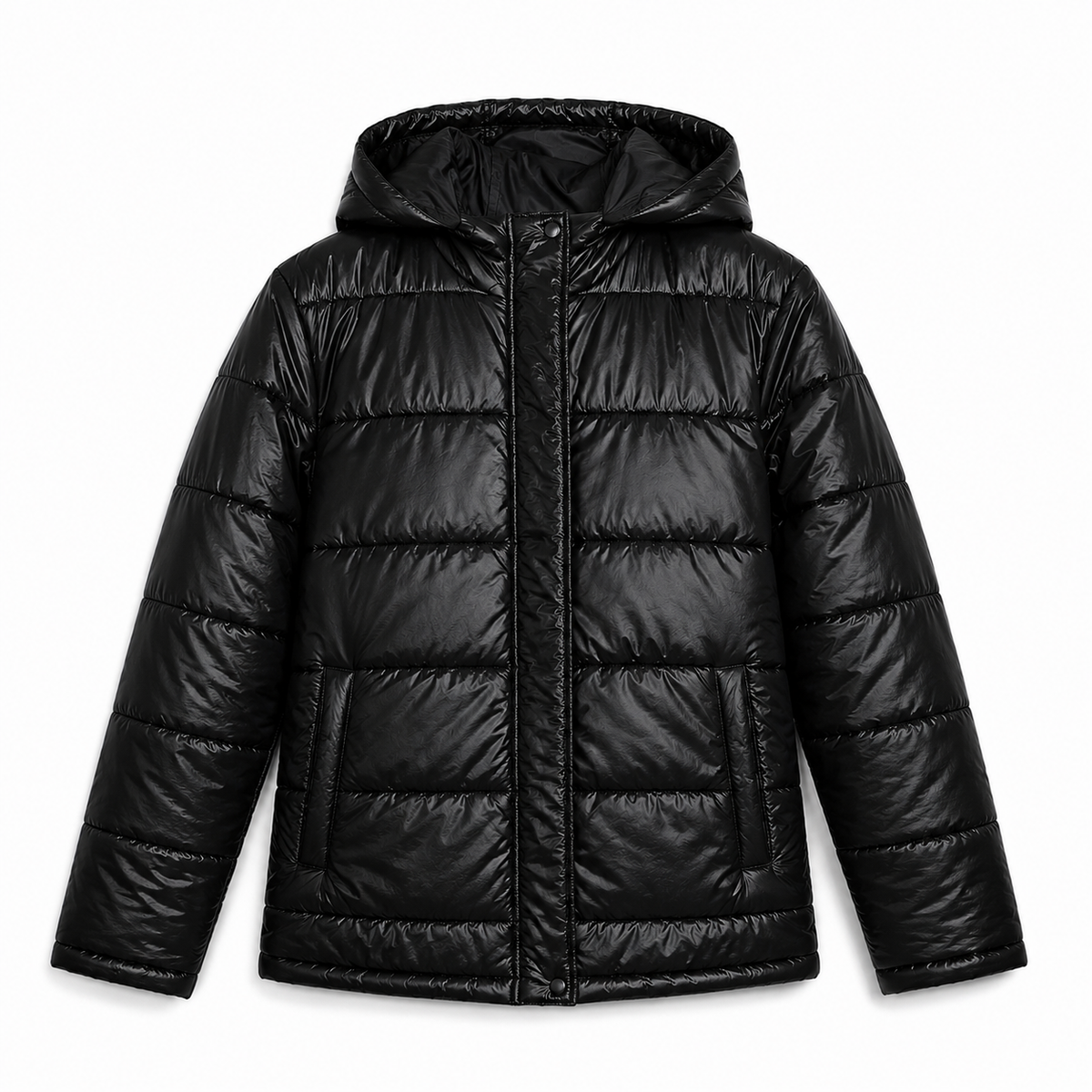Kurze Damen Steppjacke mit Kapuze in Glanzoptik