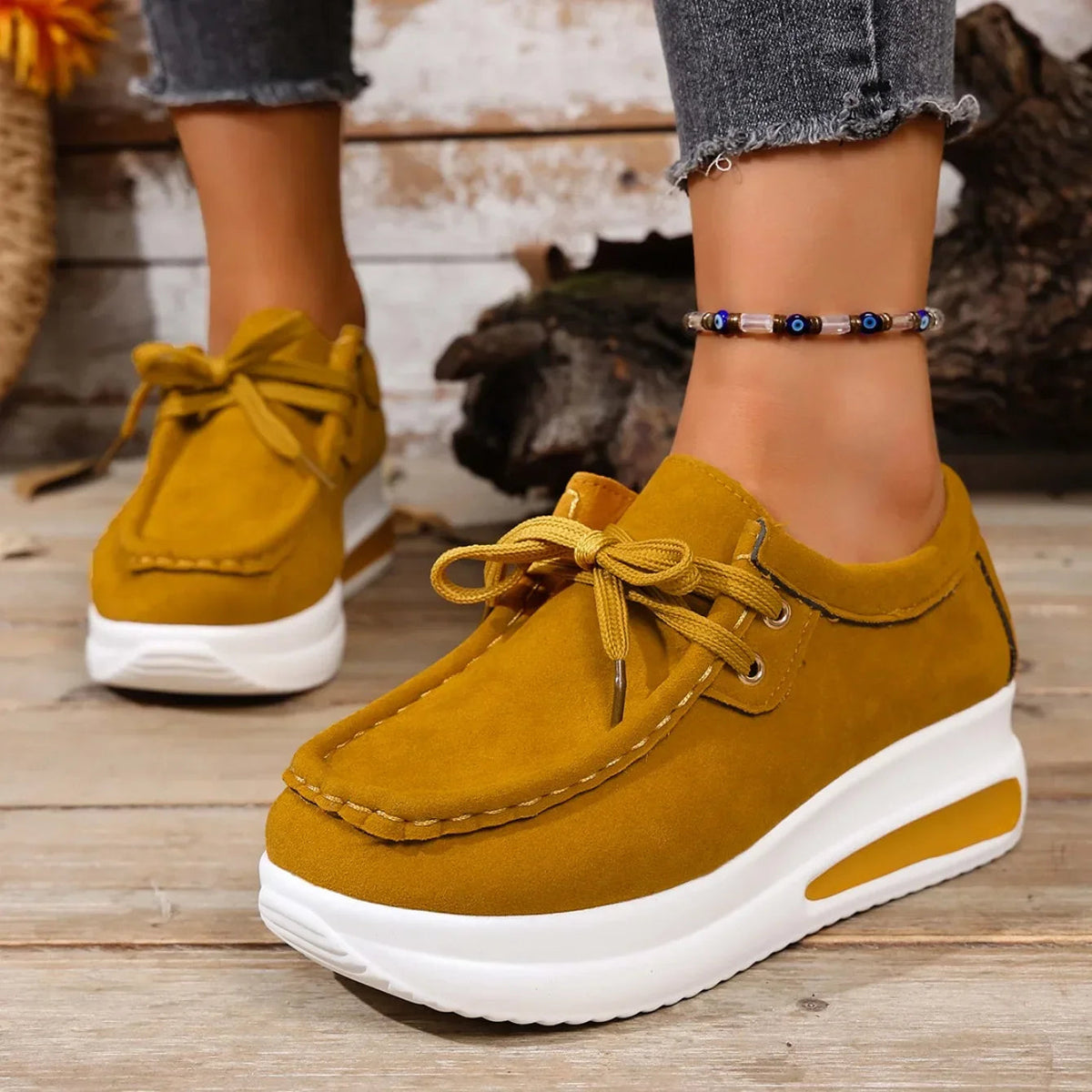 Orthopädische Damen Plateau Loafer zum Schnüren