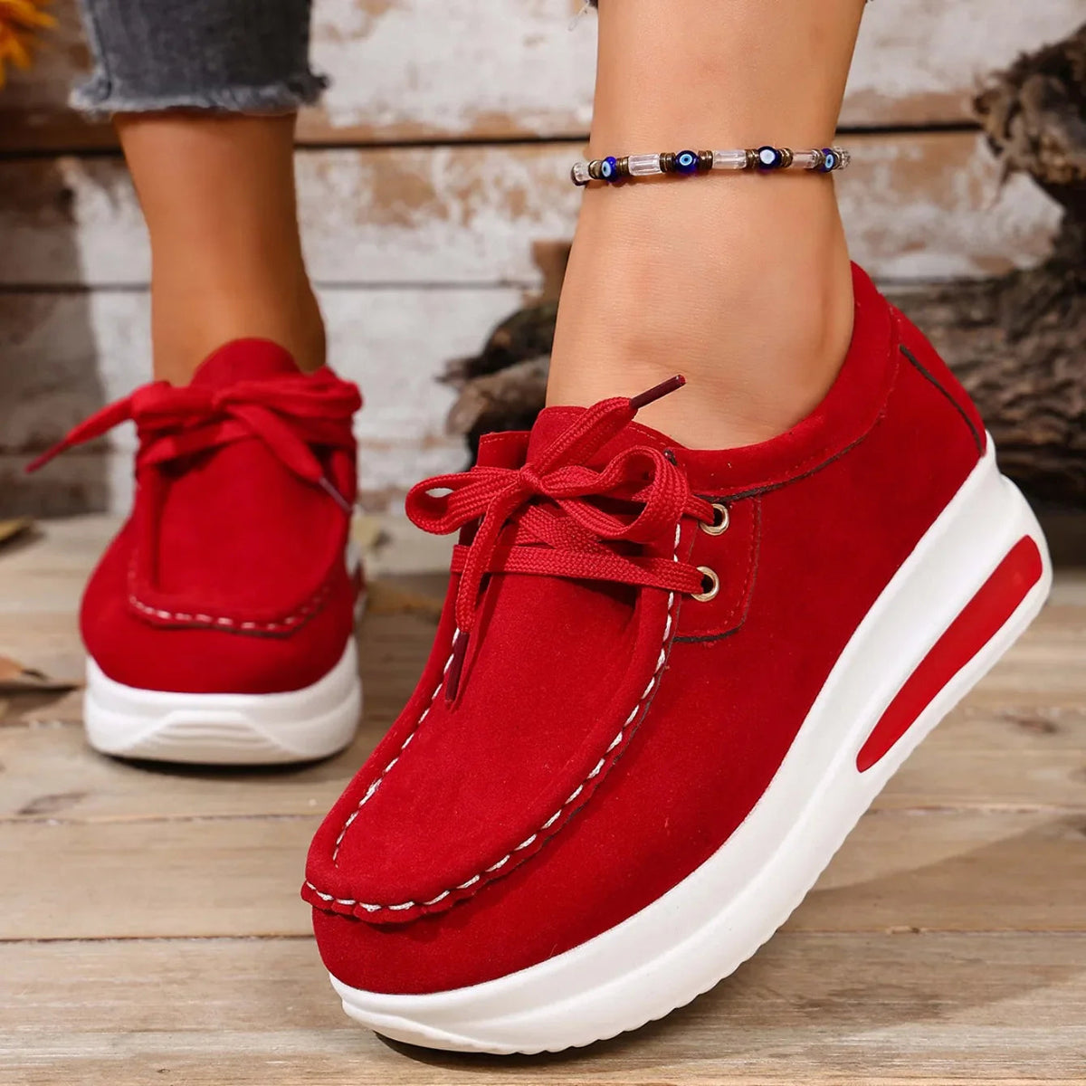 Orthopädische Damen Plateau Loafer zum Schnüren