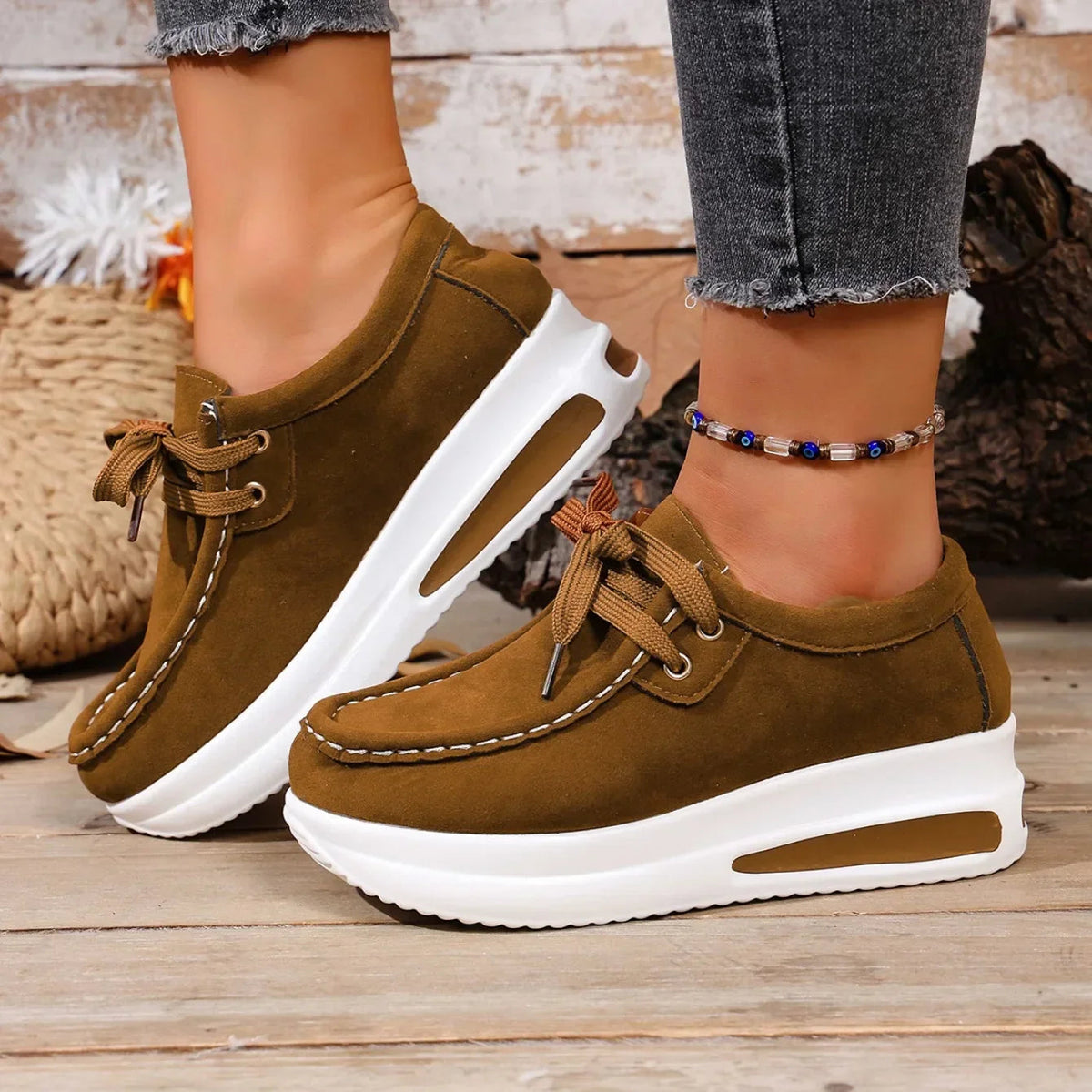 Orthopädische Damen Plateau Loafer zum Schnüren
