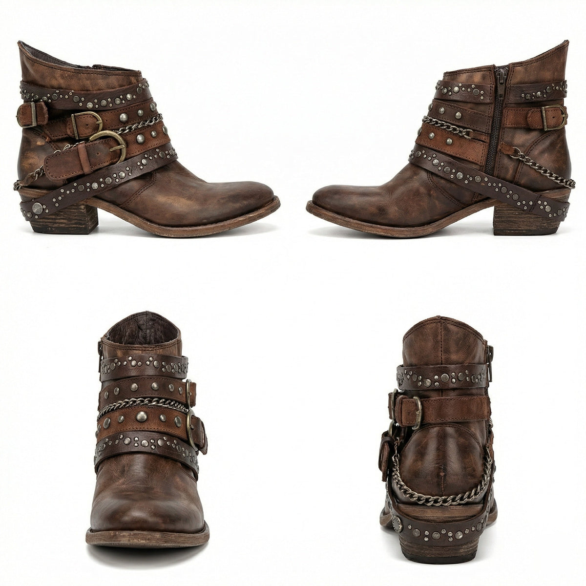 Damen Stiefeletten im Vintage Look mit Kettendetail