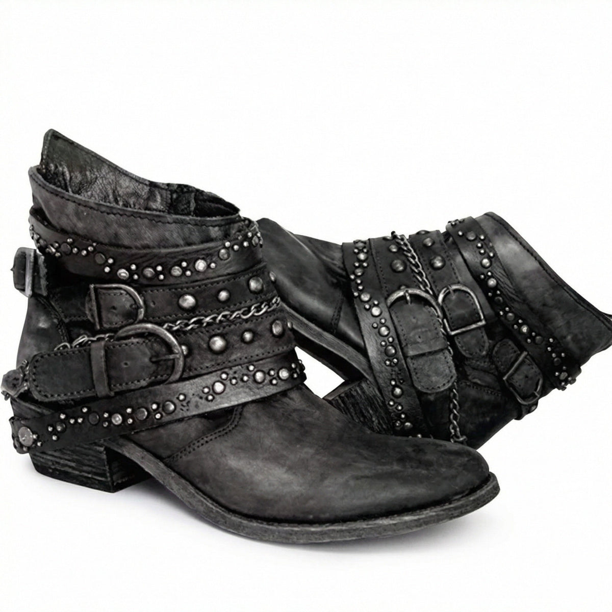 Damen Stiefeletten im Vintage Look mit Kettendetail