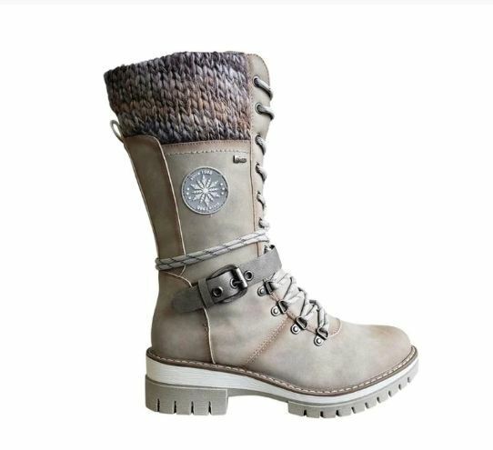 Damen Stiefel mit Schnallen und Strickstulpe