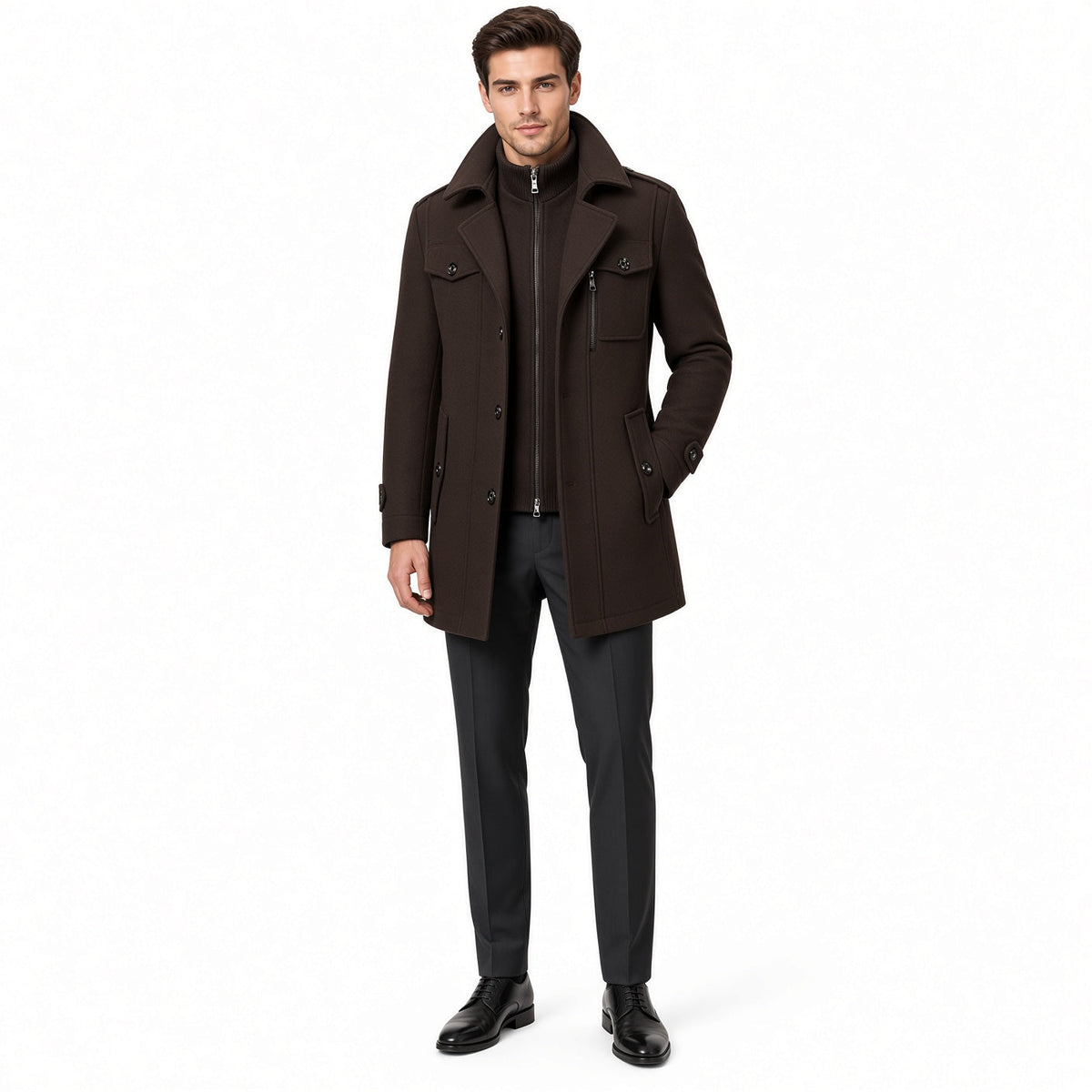 Eleganter Wintermantel mit hohem Kragen aus Wollmischung