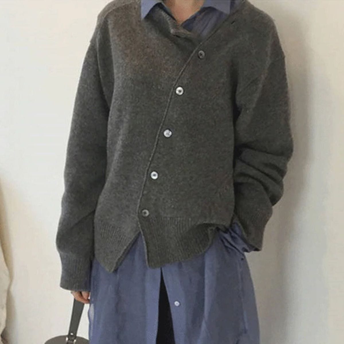 Damen Strickjacke In Wickeloptik Mit Asymmetrischen Knöpfen