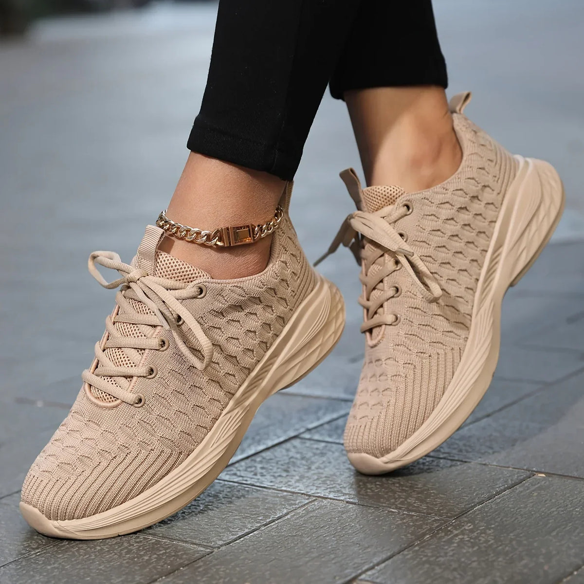 Leichte Damen Strick Sneaker zum Schnüren