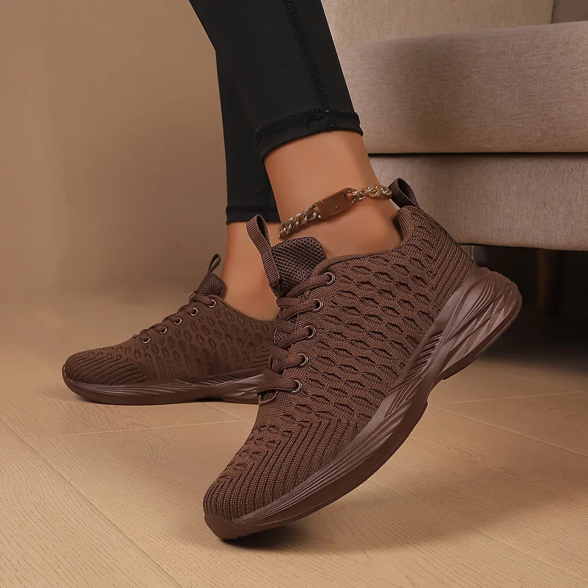 Leichte Damen Strick Sneaker zum Schnüren