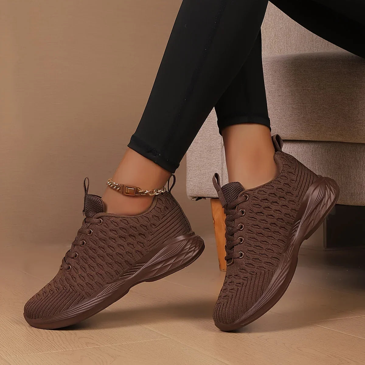 Leichte Damen Strick Sneaker zum Schnüren