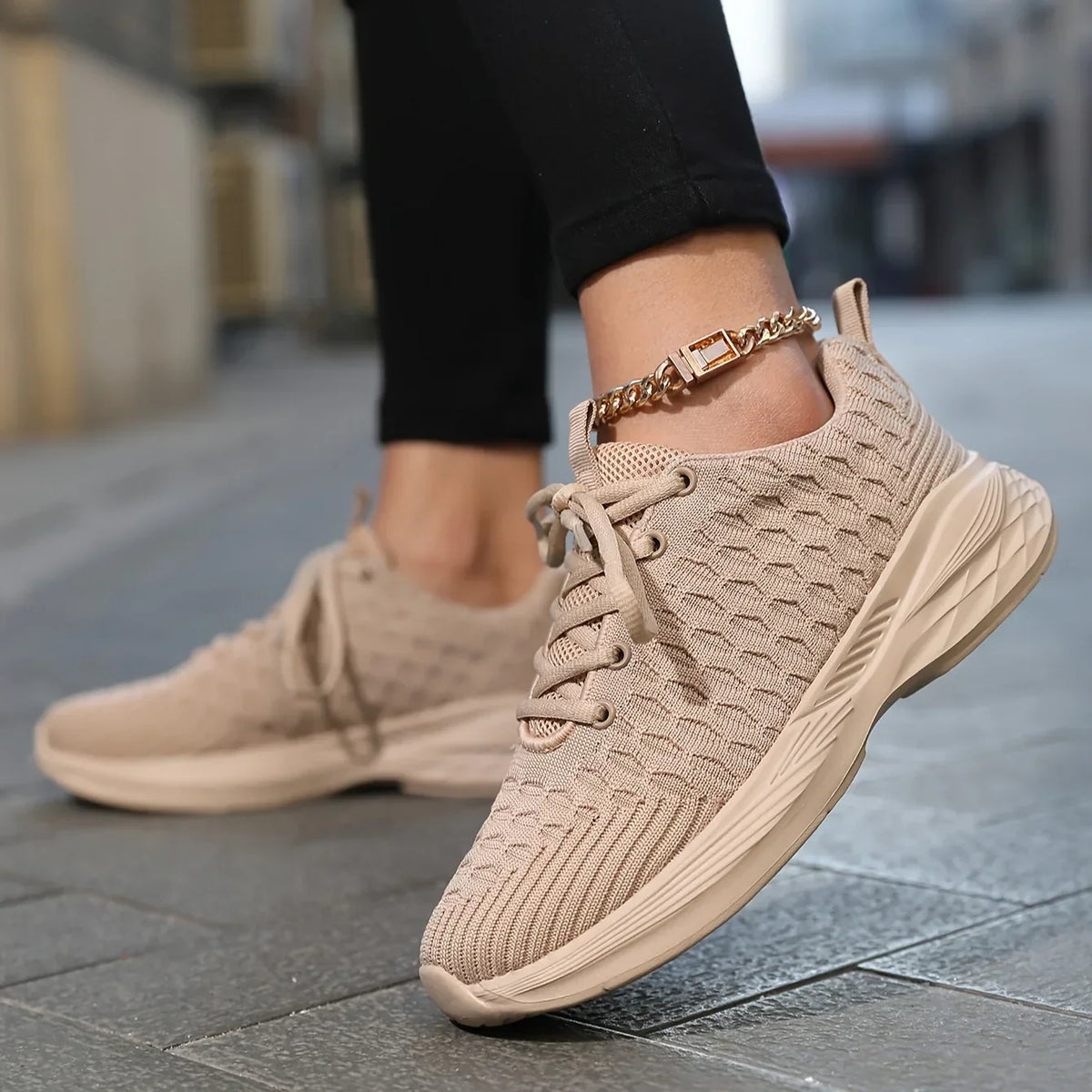 Leichte Damen Strick Sneaker zum Schnüren
