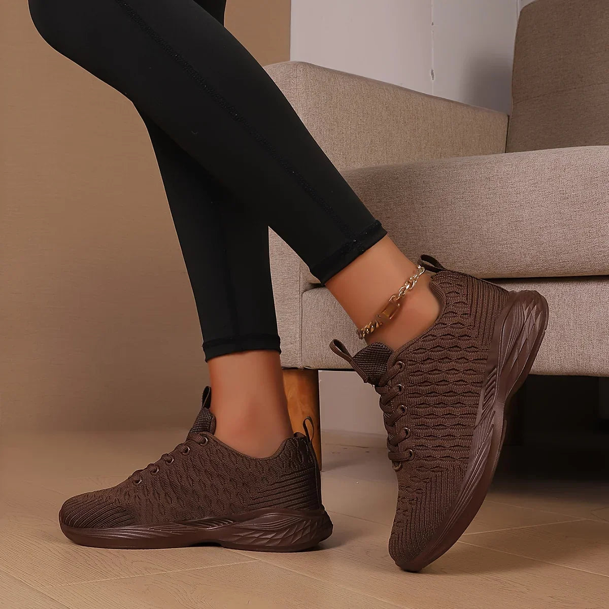 Leichte Damen Strick Sneaker zum Schnüren