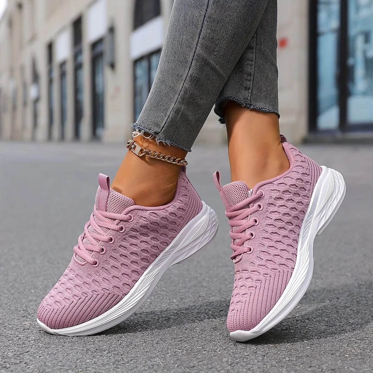 Leichte Damen Strick Sneaker zum Schnüren