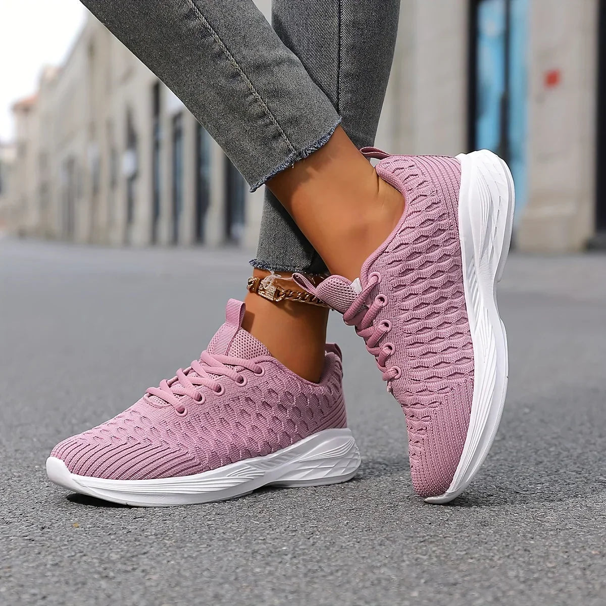 Leichte Damen Strick Sneaker zum Schnüren