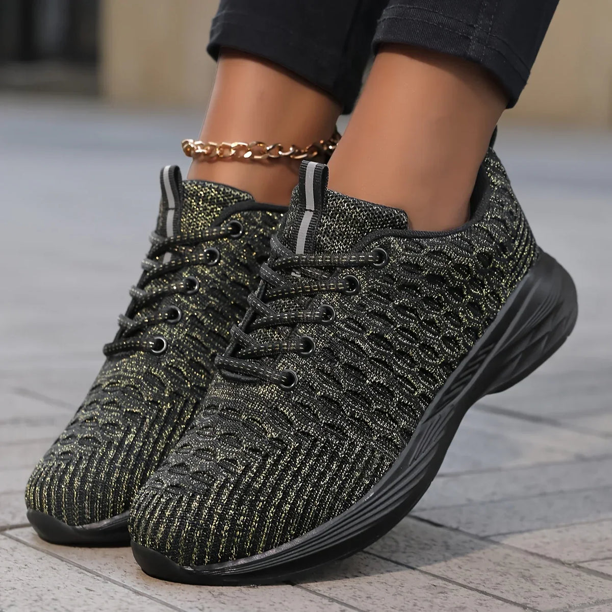 Leichte Damen Strick Sneaker zum Schnüren