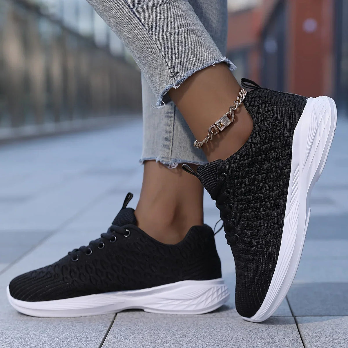 Leichte Damen Strick Sneaker zum Schnüren