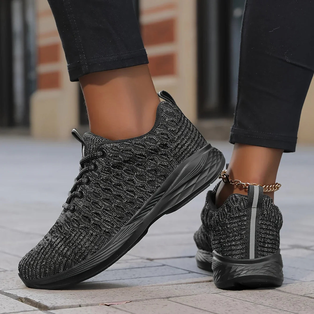 Leichte Damen Strick Sneaker zum Schnüren