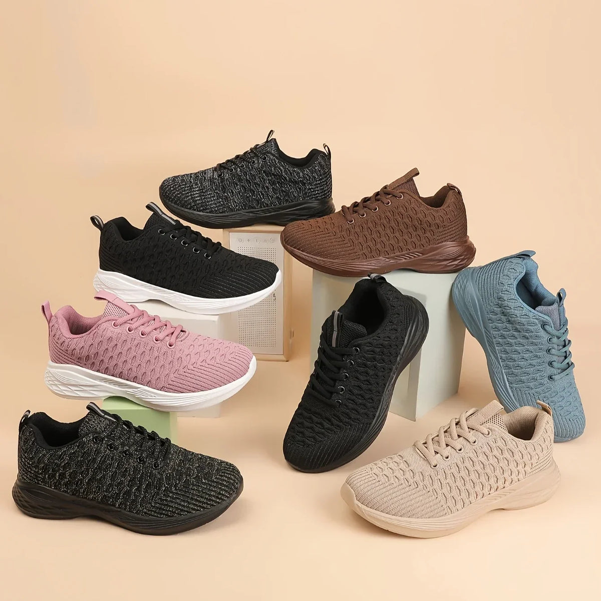Leichte Damen Strick Sneaker zum Schnüren