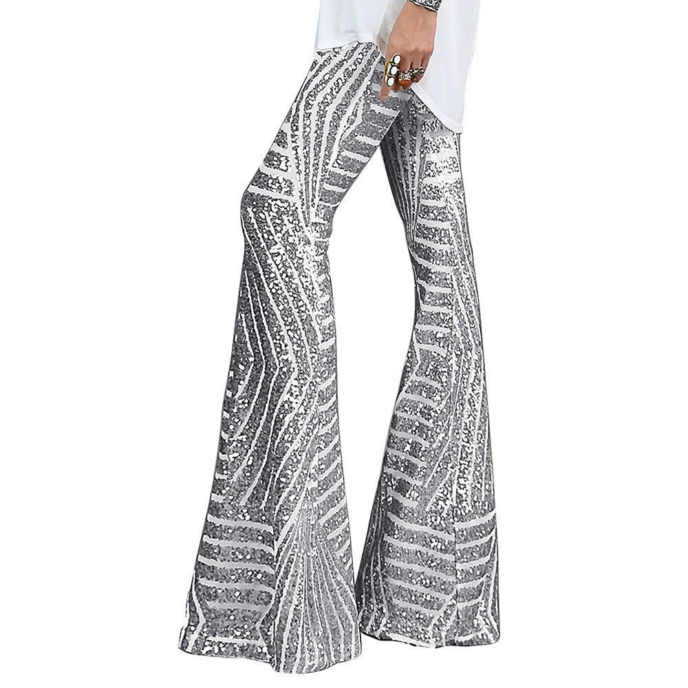 Glitzernde Schlaghose mit Pailletten und hohem Bund