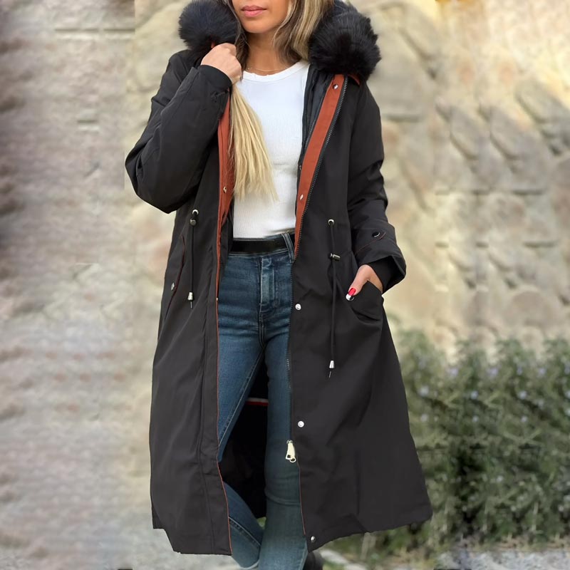 Wasserabweisende Damen Regenjacke mit Kapuze und Innenfutter