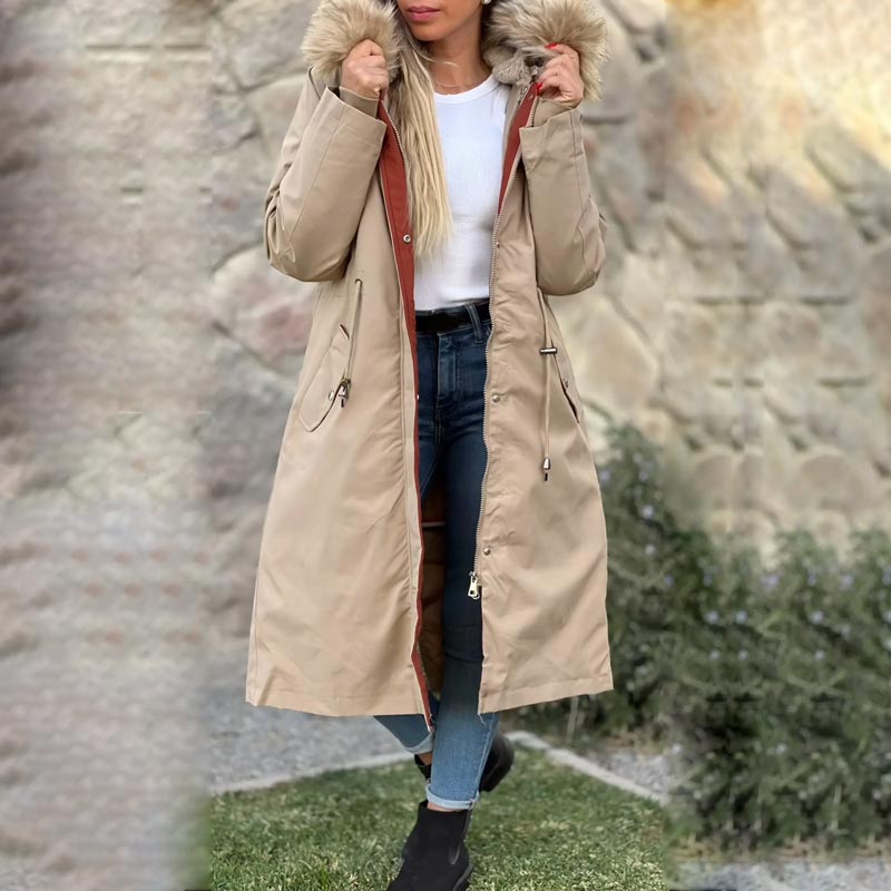 Wasserabweisende Damen Regenjacke mit Kapuze und Innenfutter