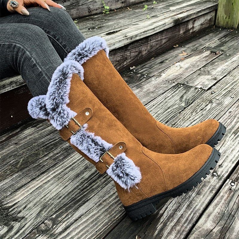 Damen Schneestiefel Mit Dickem Plüschfutter In Wadenhöhe