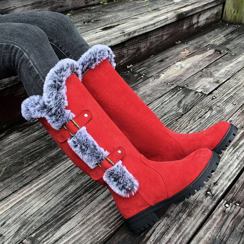 Damen Schneestiefel Mit Dickem Plüschfutter In Wadenhöhe