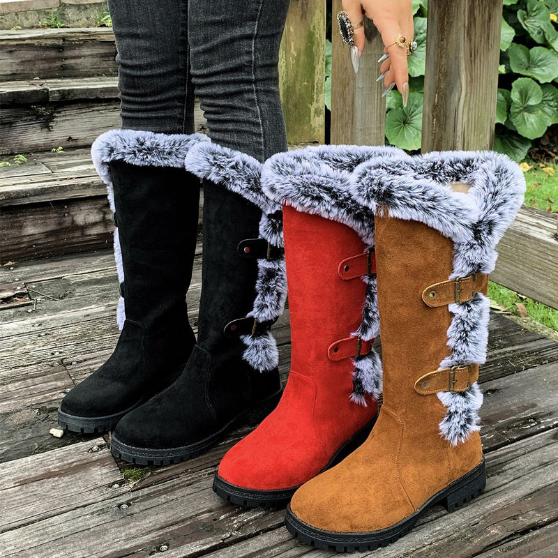 Damen Schneestiefel Mit Dickem Plüschfutter In Wadenhöhe