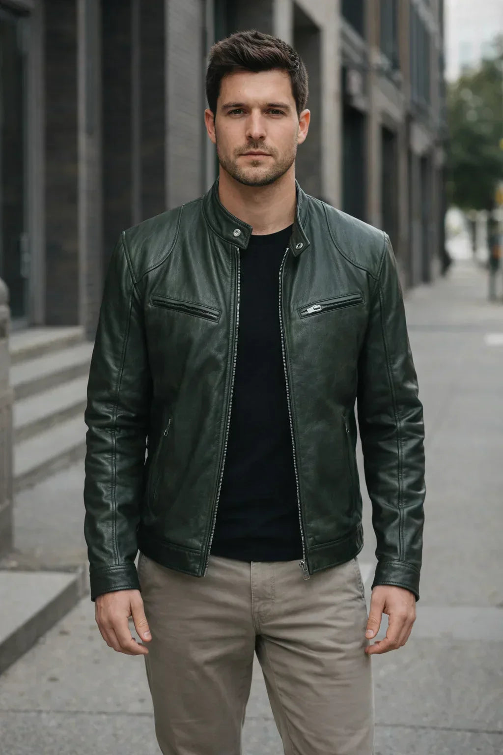 Herren Bikerjacke aus Kunstleder mit Reißverschluss