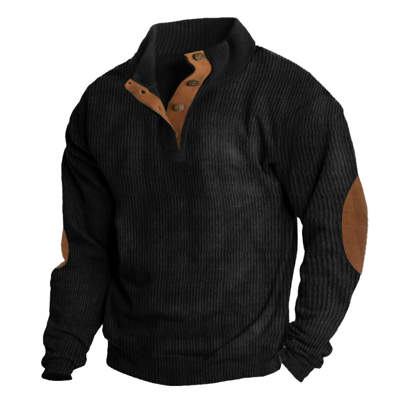 Herren Strickpullover mit Ellenbogenpatches und Knopfkragen