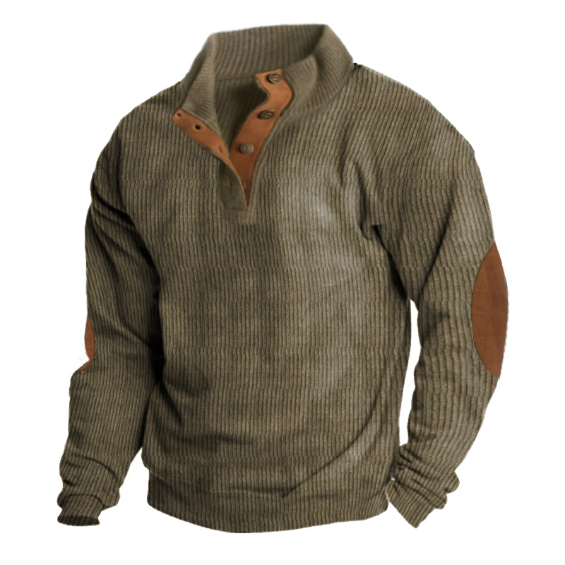 Herren Strickpullover mit Ellenbogenpatches und Knopfkragen