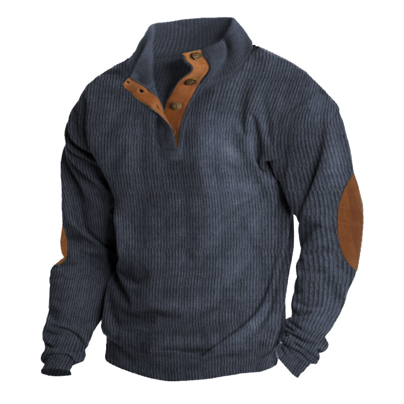 Herren Strickpullover mit Ellenbogenpatches und Knopfkragen