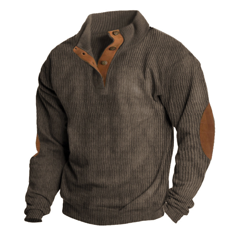 Herren Strickpullover mit Ellenbogenpatches und Knopfkragen