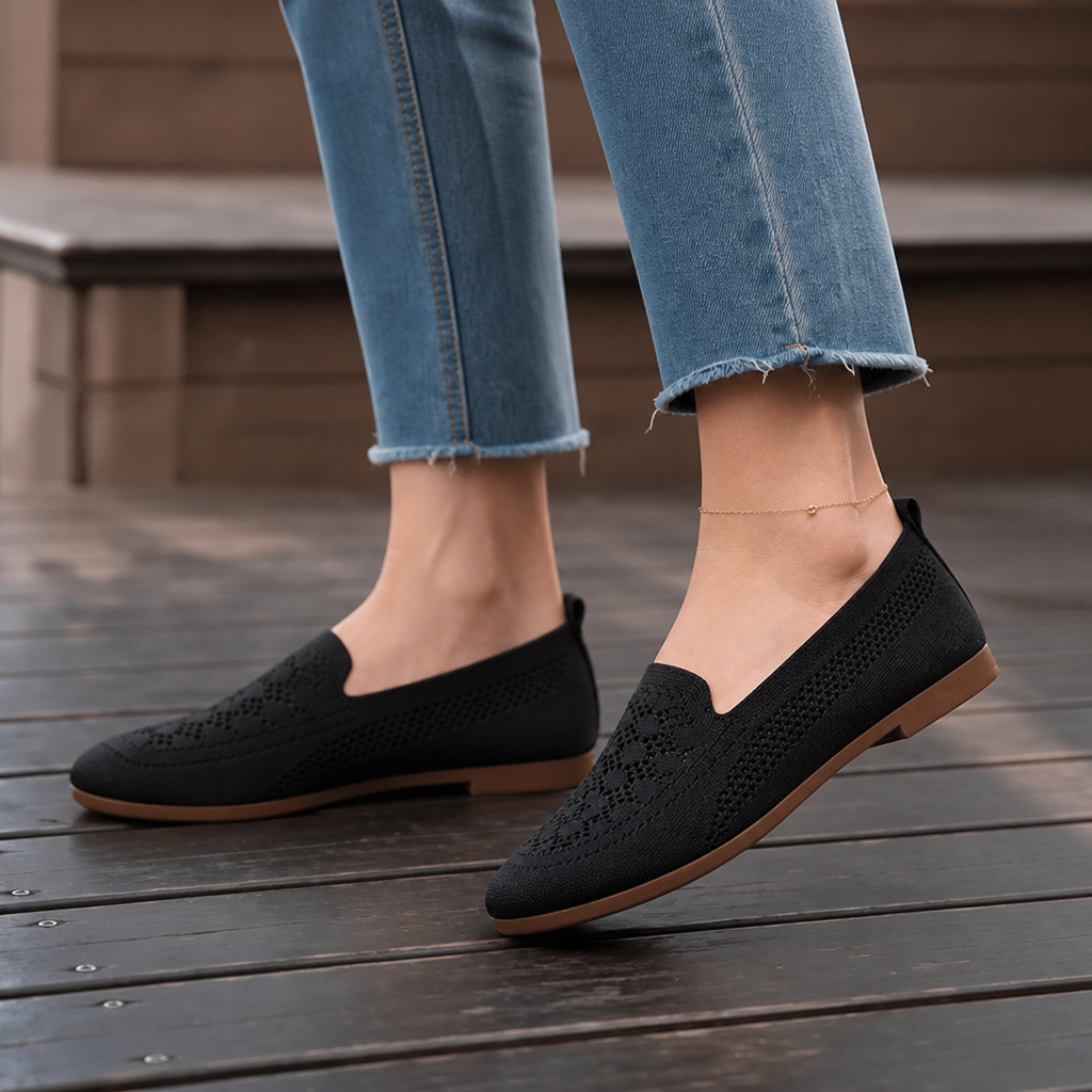 Damen Strick Slip-On Sneaker mit breiter Zehenbox