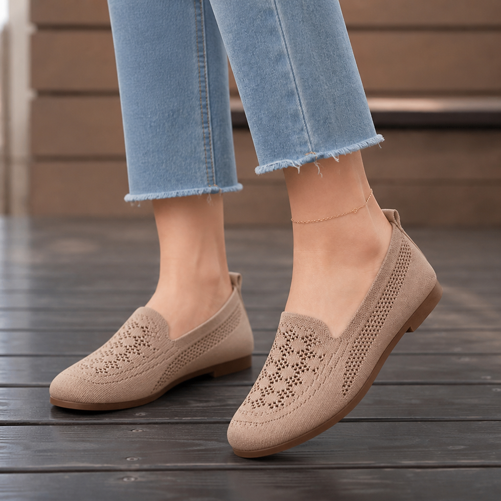Damen Strick Slip-On Sneaker mit breiter Zehenbox